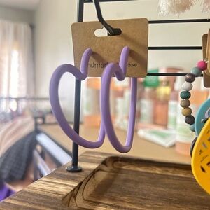 Large Heart “hoop” Light Purple Dangly Post Earrings NEW